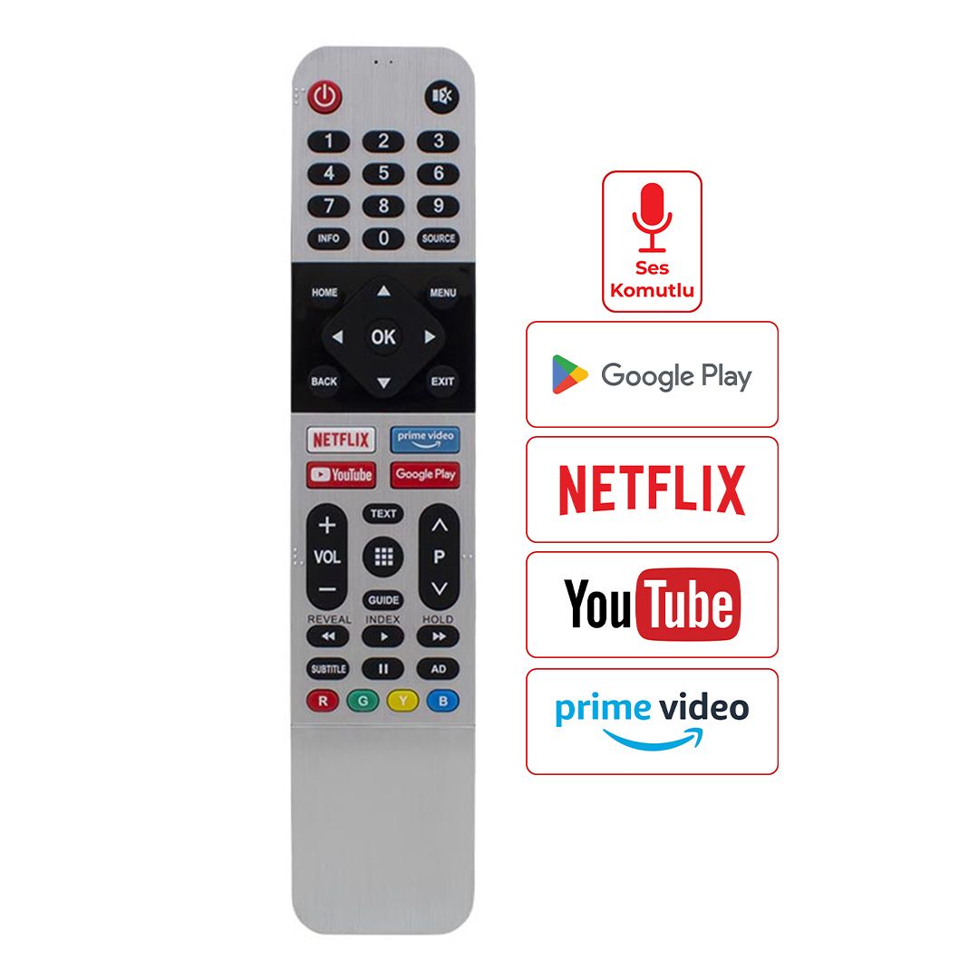 HUAYU KL RM-L1659 SES KOMUTSUZ ARÇELİK-BEKO-GRUNDIG NETFLIX-YOUTUBE-PRIME VIDEO-GOOGLE PLAY TUŞ  LCD LED TV KUMANDA