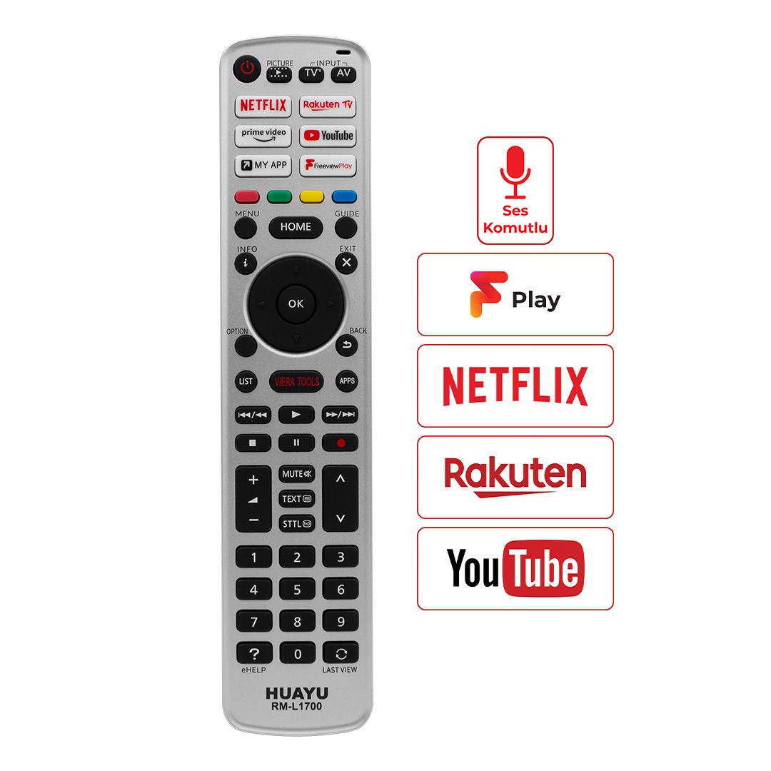  HUAYU KL RM-L1700 PANASONIC NETFLIX-YOUTUBE-PRIME VIDEO-RAKUTEN TUŞLU LCD LED TV KUMANDA