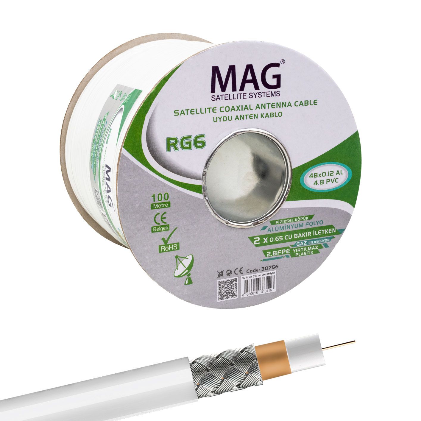  MAG RG59 FA MİNİ DUAL BİTİŞİK 48 TEL ANTEN KABLOSU (100 METRE)