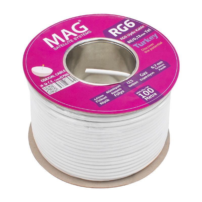  MAG RG6/U6 1.02 MM 80 TELLİ CCS MAKARALI ANTEN KABLOSU YERLİ ÜRETİM (100 METRE)