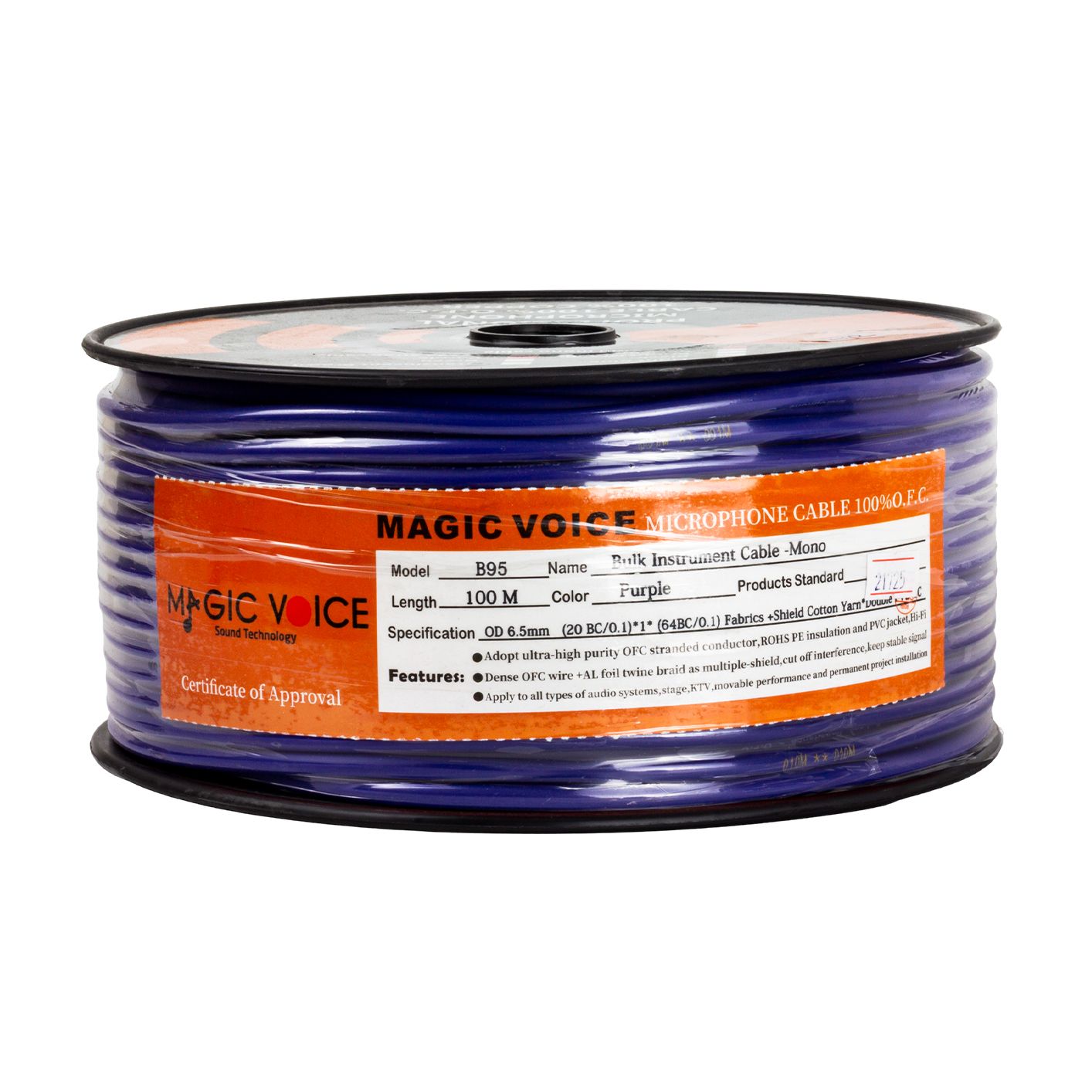  MAGICVOICE MİKROFON KABLOSU MONO 1. KALİTE 100M MOR