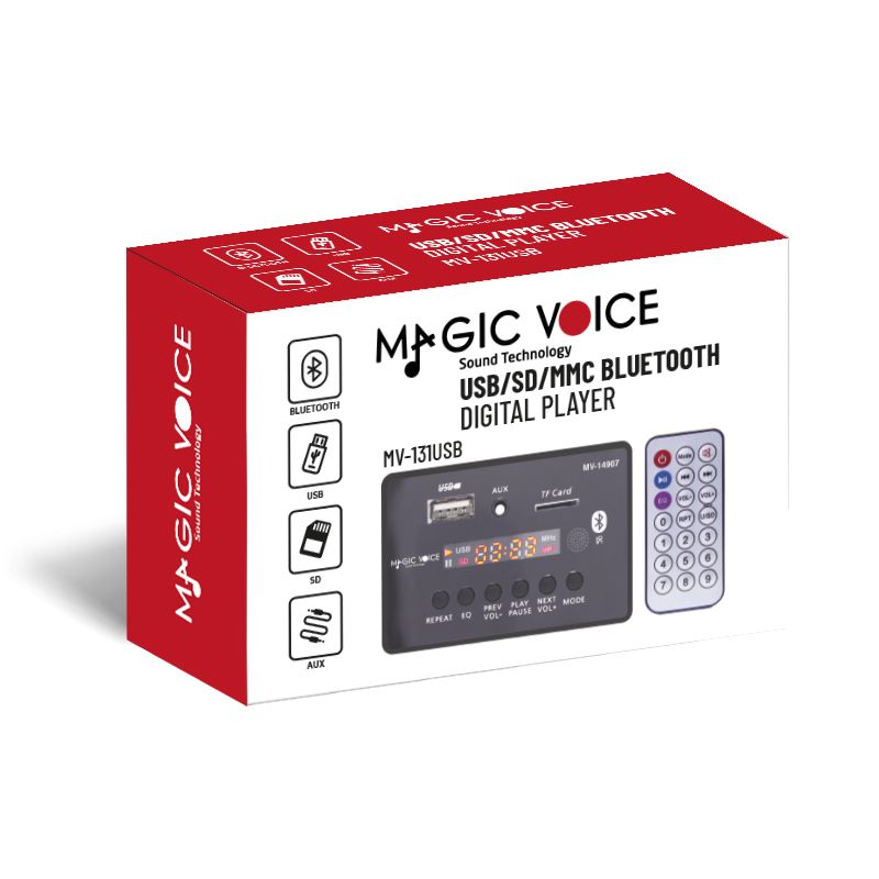  MAGİCVOİCE MV-14907 USB/SD/MIC/AUX/BLUETOOTH KUMANDALI EKRANLI OTO TEYP ÇEVİRİCİ DİJİTAL PLAYER BOARD