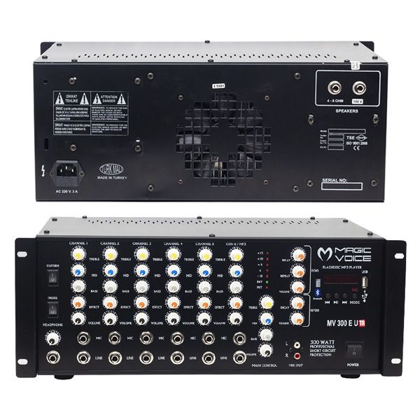  MAGICVOICE MV-300EU-TR 300 WATT 6 MİK. GİRİŞLİ USB*BT-TRAFOLU MIXER KÜP ANFİ