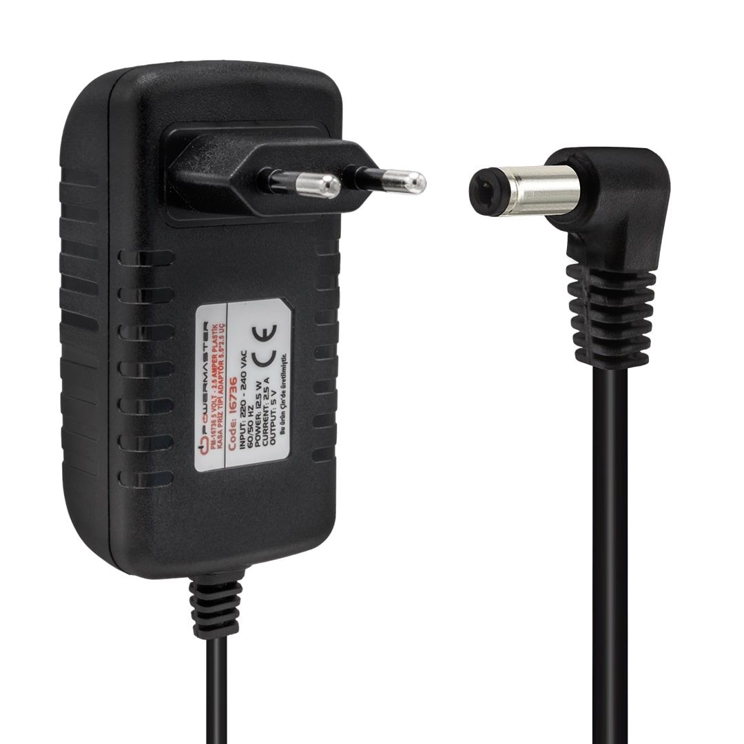  POWERMASTER PM-16736 5 VOLT - 2.5 AMPER PLASTİK KASA PRİZ TİPİ ADAPTÖR 5.5*2.5 UÇ