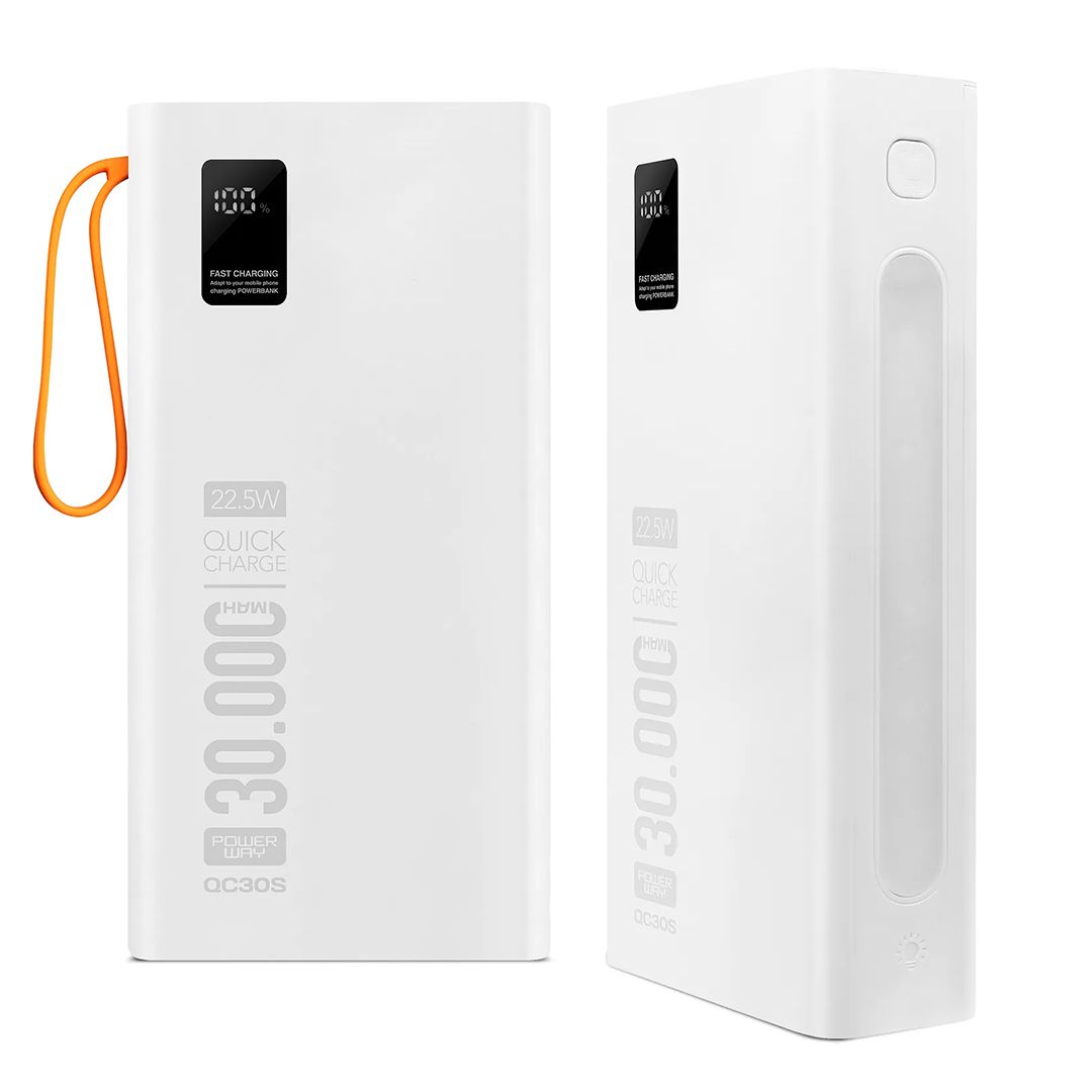  POWERWAY QC30S 30000 MAH DİJİTAL GÖSTERGELİ KENDİNDEN KABLOLU POWERBANK