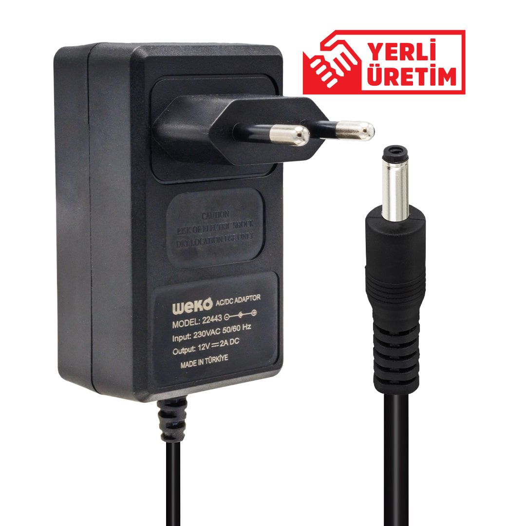 WEKO 12 VOLT - 2 AMPER 2.5*0.7 UÇLU YERLİ ÜRETİM PLASTİK KASA PRİZ TİPİ ADAPTÖR