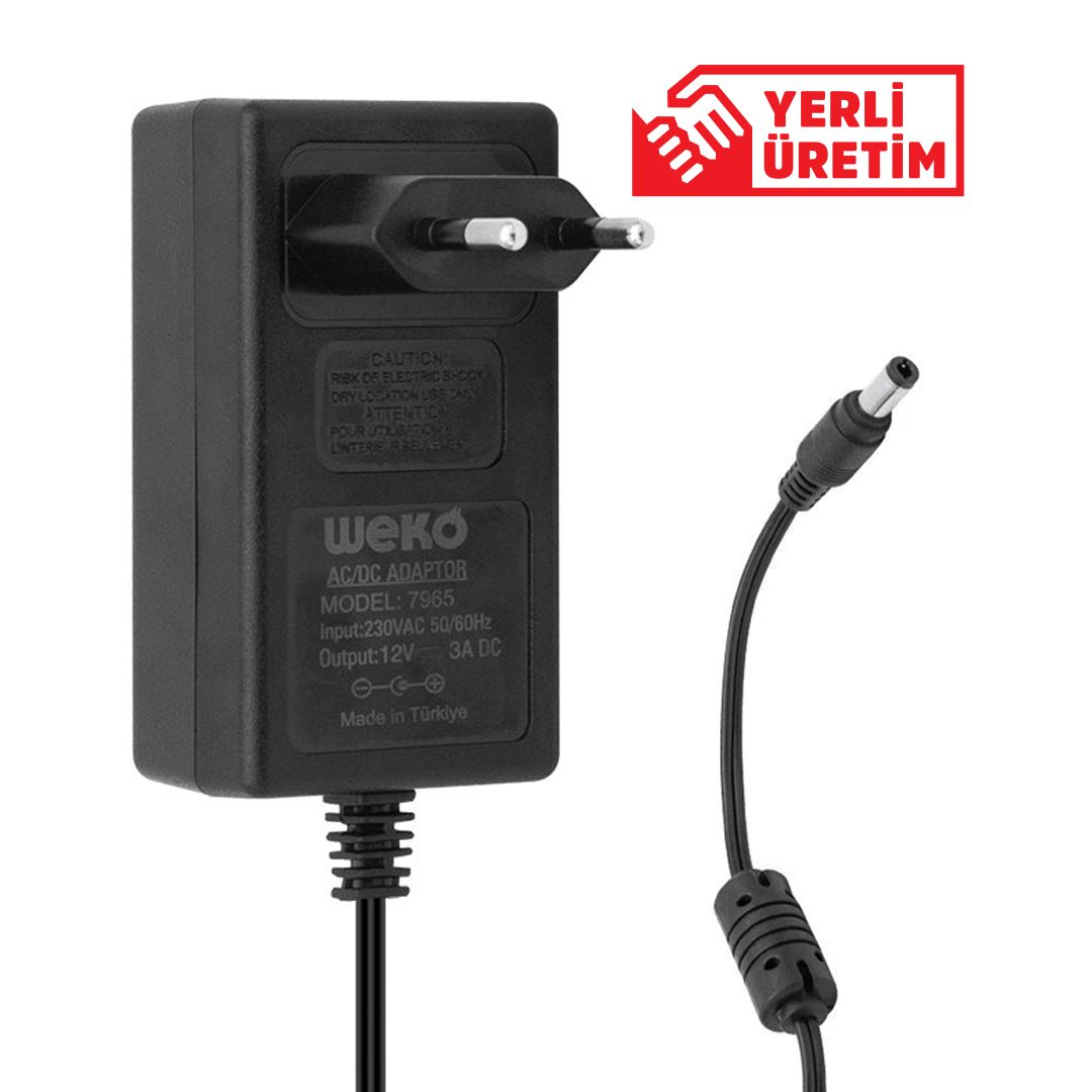 WEKO 12 VOLT - 3 AMPER - 36 WATT 5.5*2.5 UÇLU PLASTİK KASA PRİZ TİP ADAPTÖR YERLİ ÜRETİM