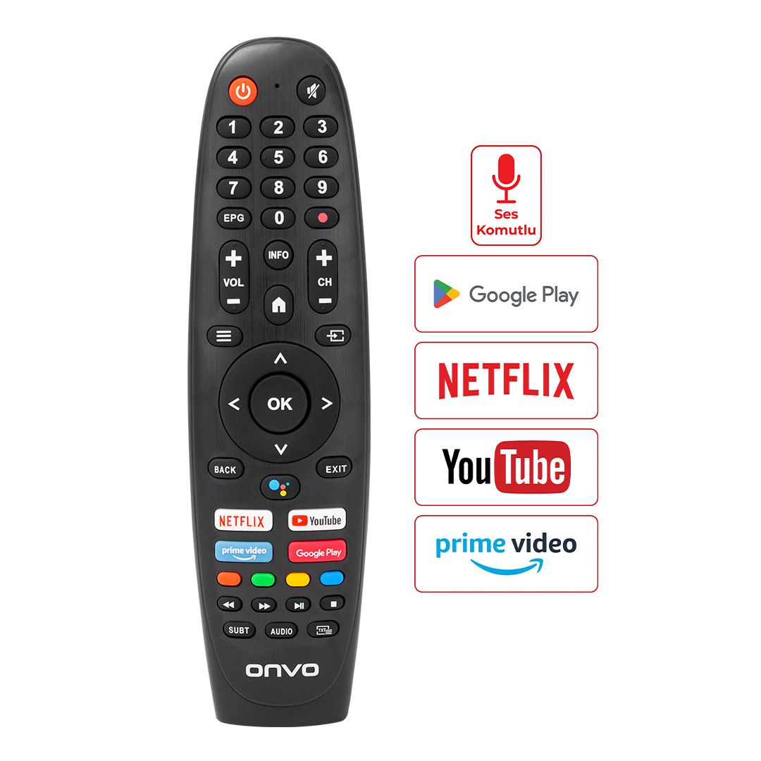 KL ONVO-PROFİLO-SABA NETFLIX-YOUTUBE-GOOGLE PLAY-PRIME VIDEO TUŞLU SES KOMUTLU LCD-LED TV KUMANDA