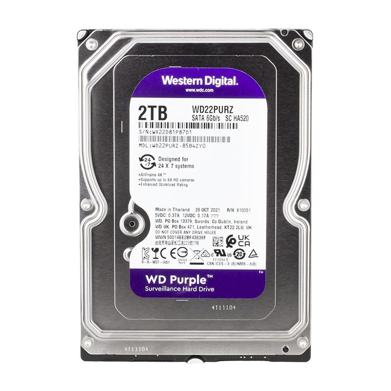  WESTERN DIGITAL PURPLE WD22PURZ 2 TB SATA 6GB/S 7/24 GÜVENLİK HARDDISK