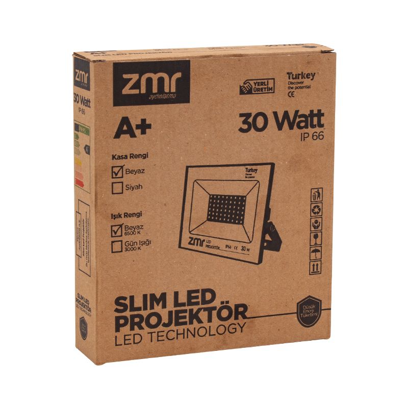  ZMR 30 WATT 6500K IP66 150* IŞIK AÇISI 220 VOLT SİYAH SLİM KASA LED PROJEKTÖR