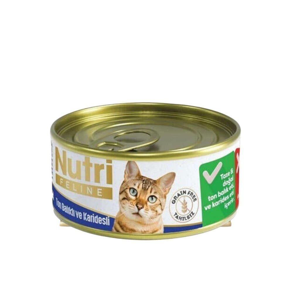 Nutri Feline Kıyılmış Ton Balıklı ve Karidesli Tahılsız Yetişkin Kedi Konservesi 85 gr x 32 Adet