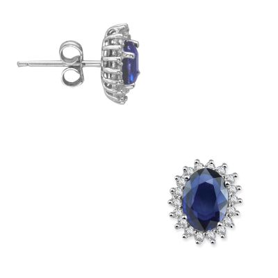  Pırlanta Oval Safir Küpe