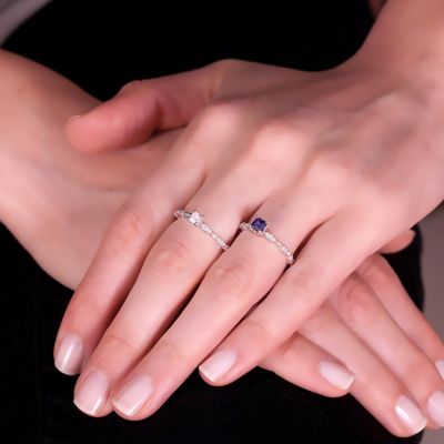  Pırlanta Prenses Kesim Safir Yüzük