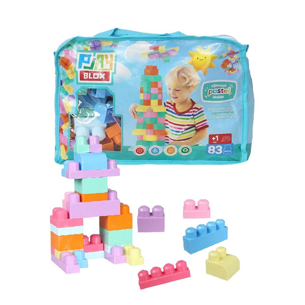  2946 Play Blox Pastel Blok Yapı Oyuncakları 83 Parça ,Saklama Çantalı ,1 Yaş ve Üzeri