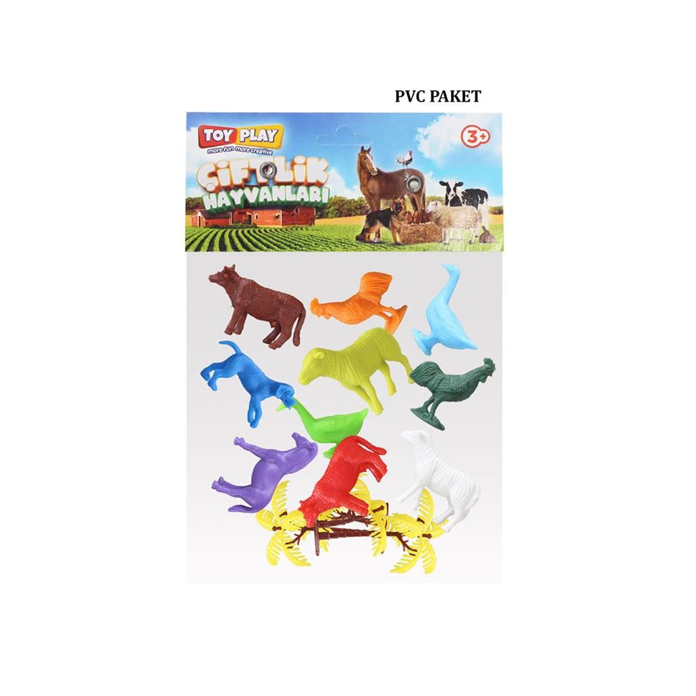  676 Toy Play 12 Parça Renkli Mini Çiftlik Hayvanları Figür Seti 4-6 cm
