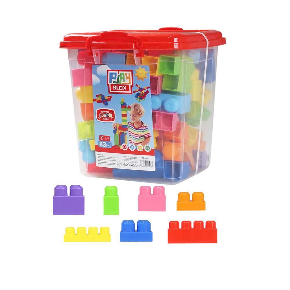  Play Blox Yapı Oyuncakları 83 Parça Kovalı Parlak Renkler Mega Blok Seti 3073