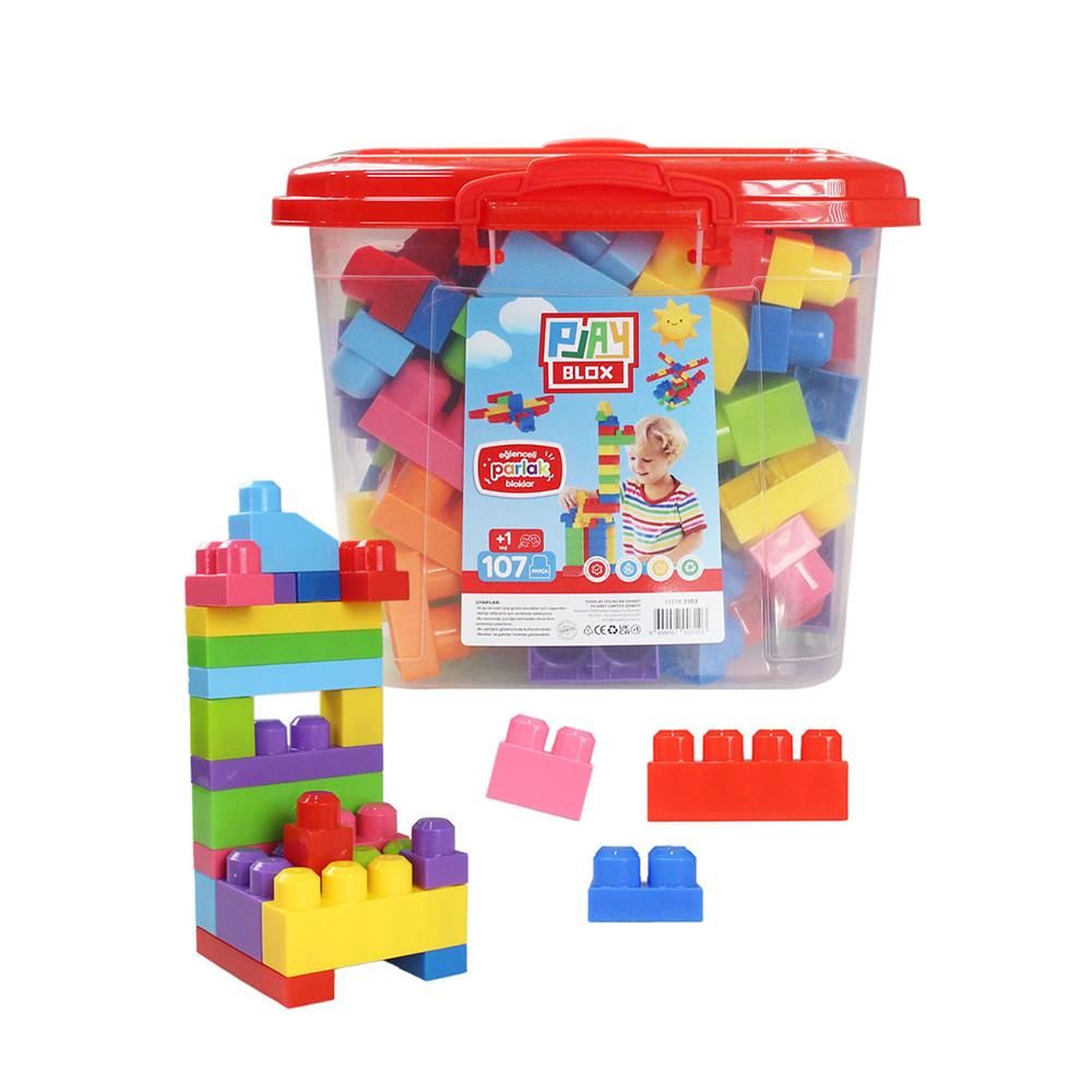 Play Blox Yapı Oyuncakları 107 Parça Kovalı Parlak Renkler Mega Blok Seti 3103