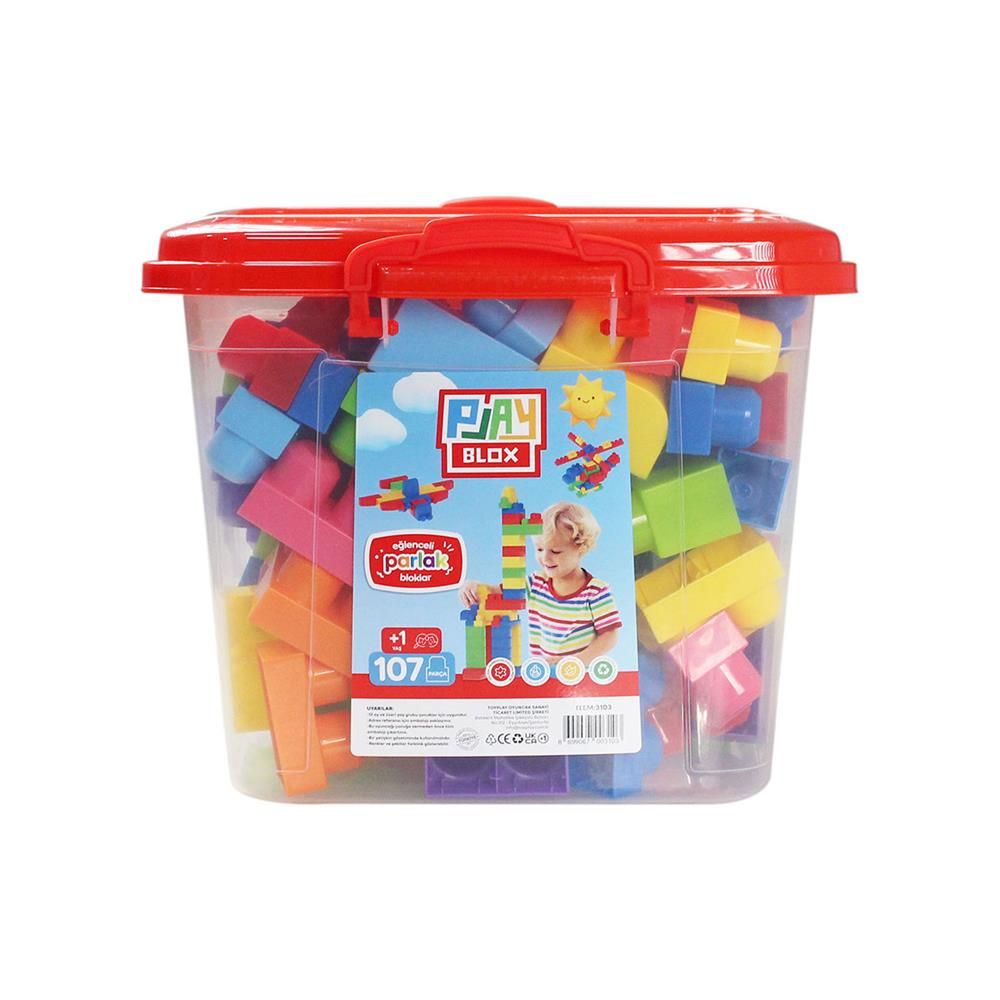  Play Blox Yapı Oyuncakları 107 Parça Kovalı Parlak Renkler Mega Blok Seti 3103