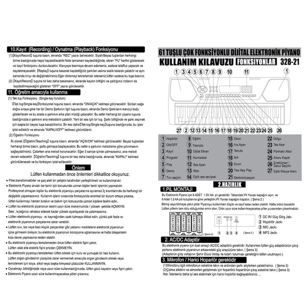  TFL-328-21 VLEKTRO 61 TUŞ IŞIKLI BÜYÜK PİYANO -VRD