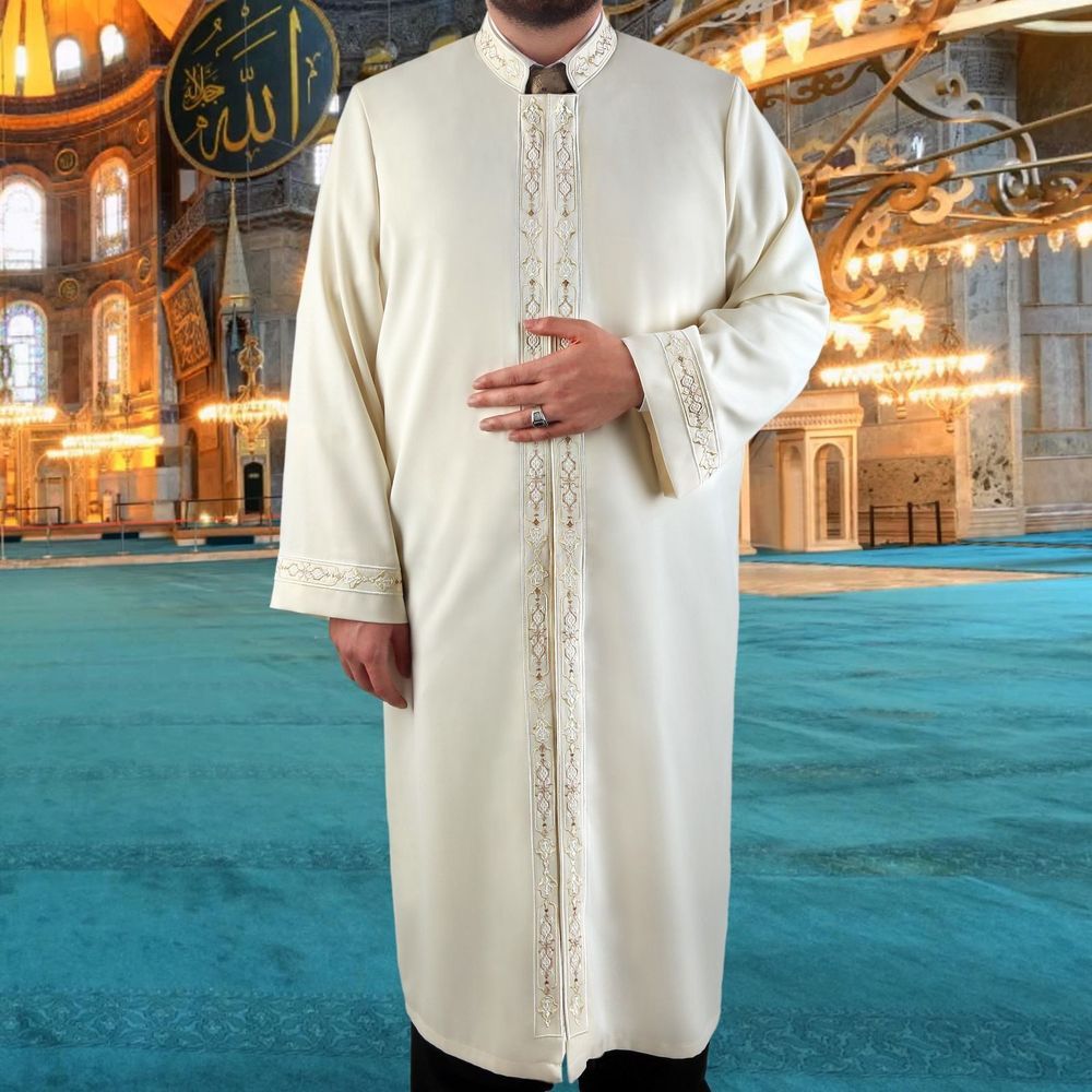  Alim Çift Bordur İmam Cübbesi Krem Renk
