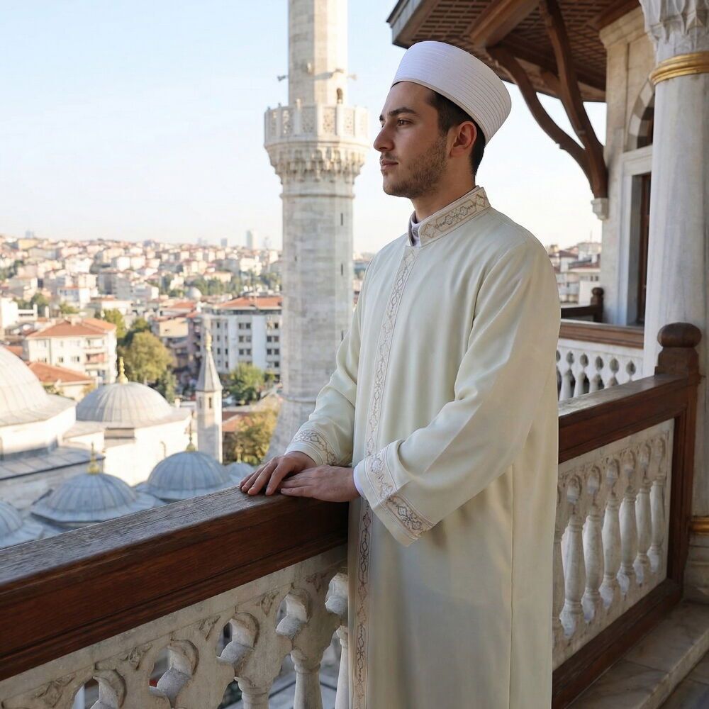  Alim İmam Cübbesi Tek Bordürlü Krem
