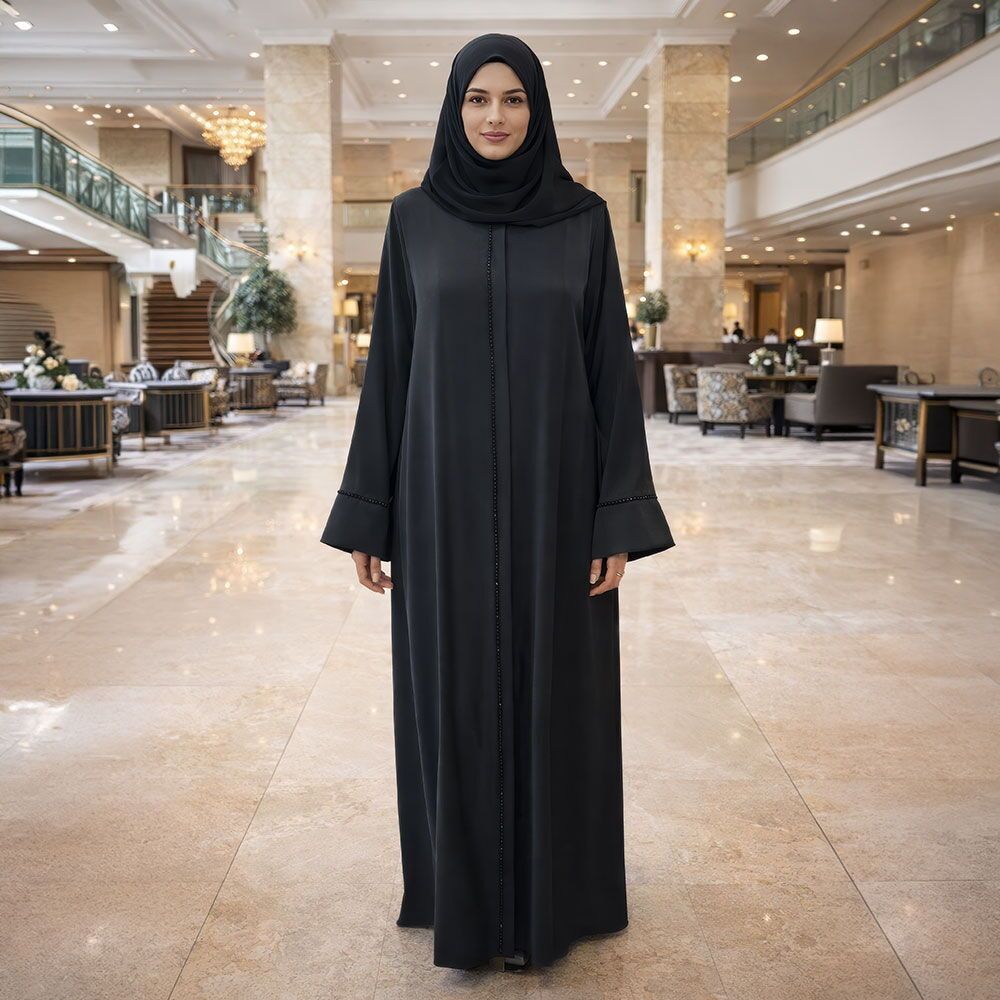  Bayan Hafızlık İcazet Merasimi Azra Ferace Abaya Siyah Elbise-Taşlı Model