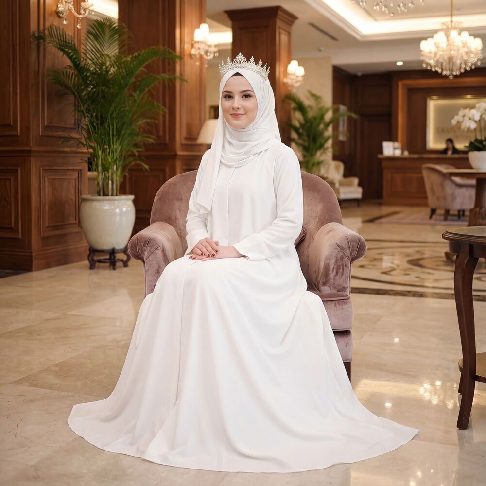  Bayan Hafızlık İcazet Merasimi Harem Ferace Abaya Kırık Beyaz Renk Elbise