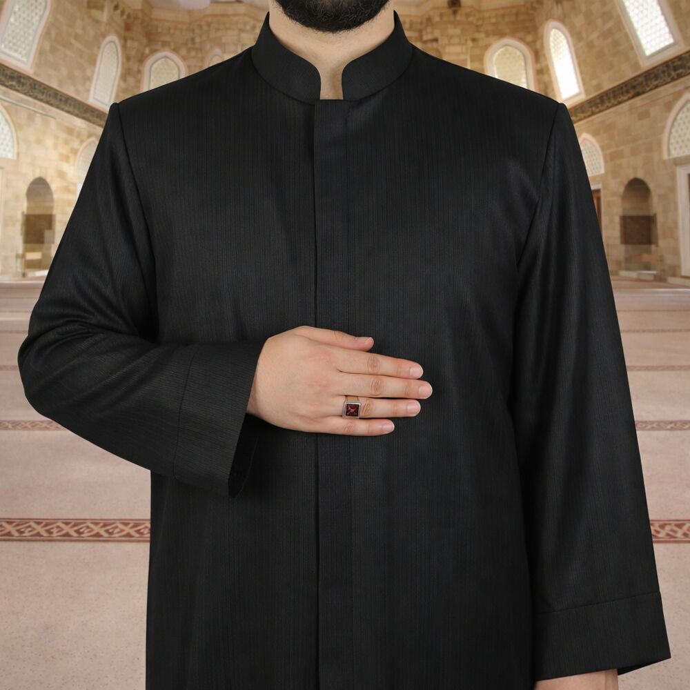  Bezzaz Namaz ve İmam Cübbesi Uzun Çizgili Siyah Enderun Model