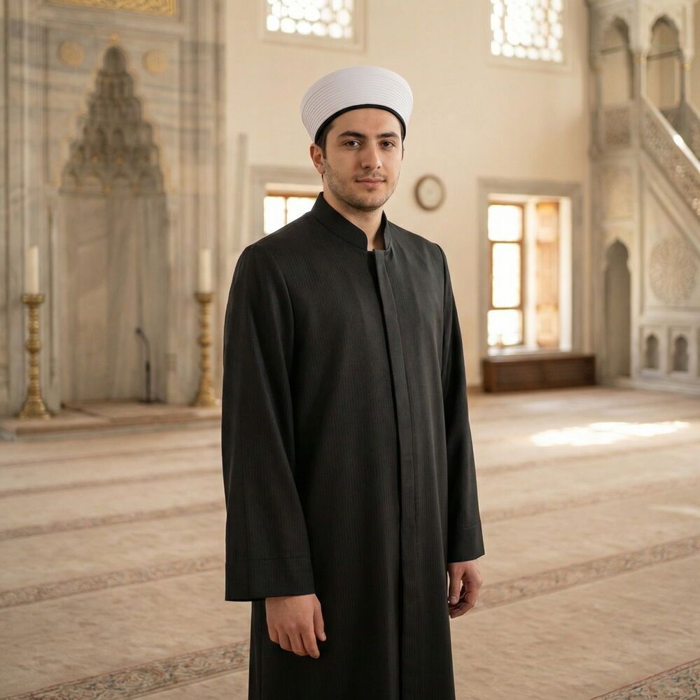  Bezzaz Namaz ve İmam Cübbesi Uzun Çizgili Siyah Enderun Model