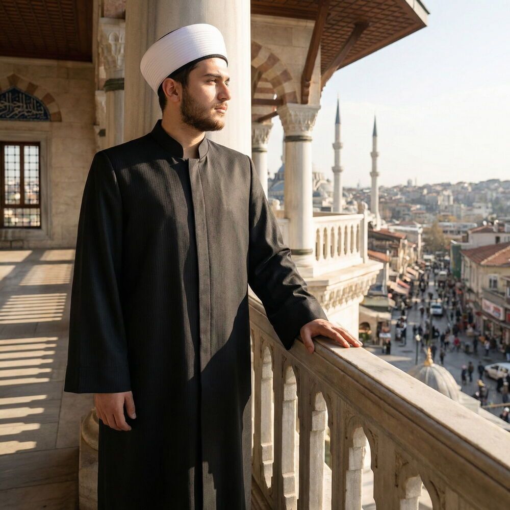  Bezzaz Namaz ve İmam Cübbesi Uzun Çizgili Siyah Enderun Model