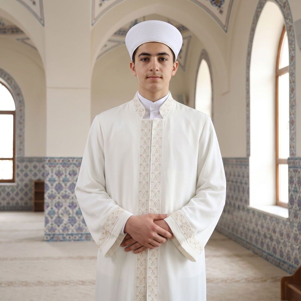  Çocuk Akademi İcazet Kırık Beyaz Namaz Elbisesi