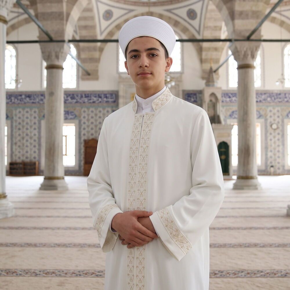  Çocuk Akademi İcazet Kırık Beyaz Namaz Elbisesi