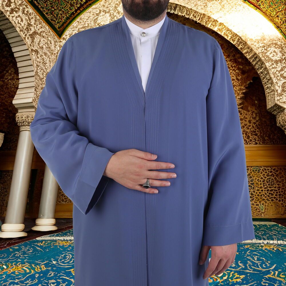  İndigo Mavi Buhara Yaka Namaz Cübbesi
