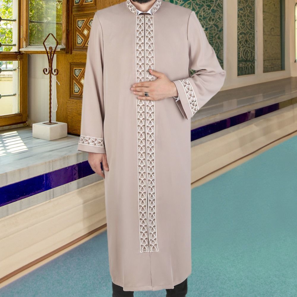  Şems İmam Cübbesi - Boyu 180 cm den Uzunlar İçin Dar Uzun Slimfit Lüks Kumaş Vizon