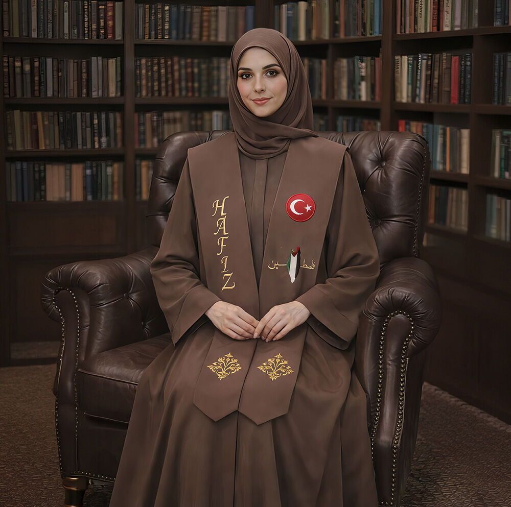  Hafızlık İcazet Merasim Halime Bayan Ferace Abaya Kahve Elbise