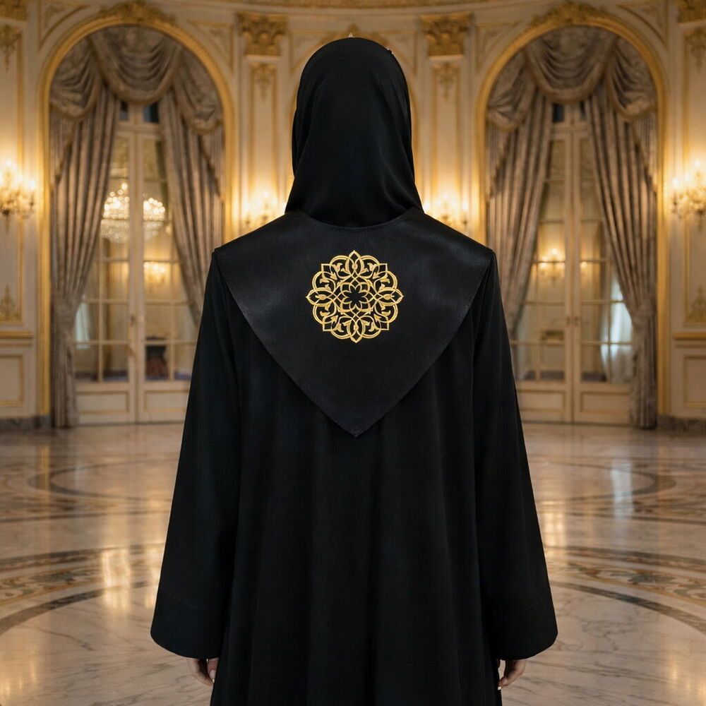  Hafızlık İcazet Merasim Bayan Aişe Ferace Abaya Siyah Elbise  Kol Nakışlı