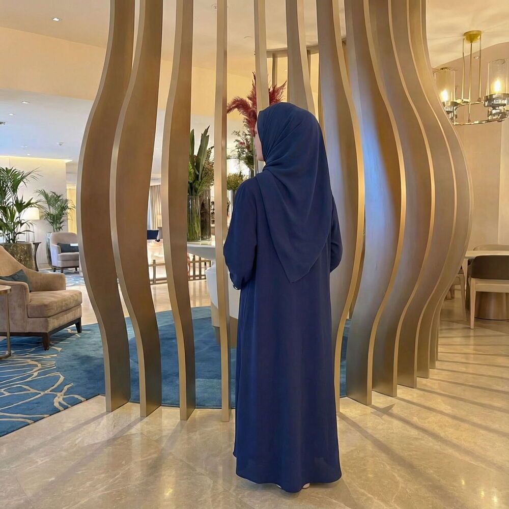  Hafızlık İcazet Merasim Bayan Meryem Ferace Abaya İndigo Elbise Kol Nakışlı