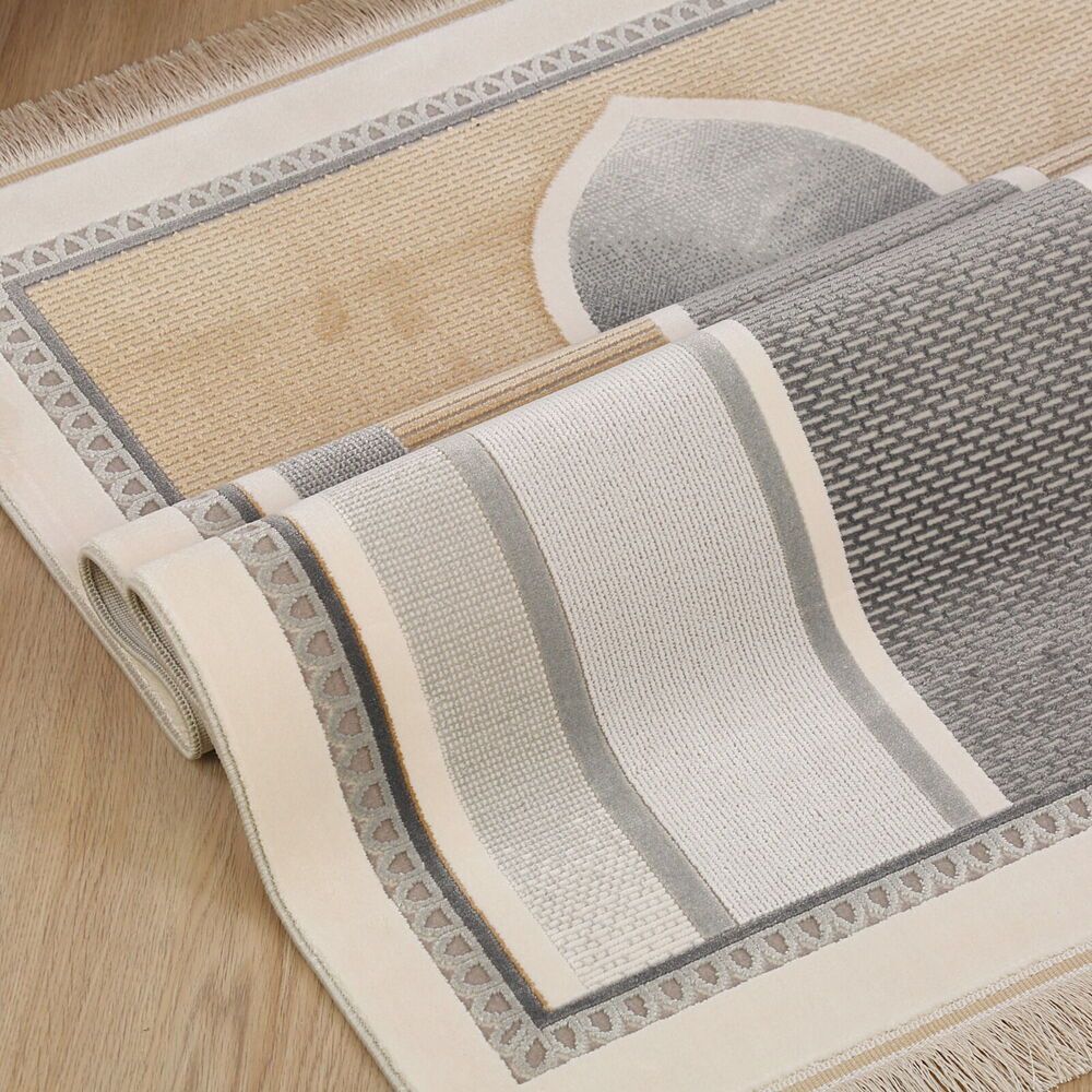  Lüks Kadife Akasya Mihrap  Seccade  Ultra Lüks % 100 Modal, Sık Dokuma Halı  Seccade-Krem (80x120 cm) 2080 gr
