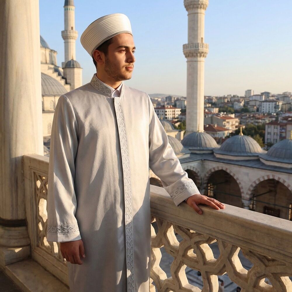  Lüks Tek Bordur Regaib İmam Cübbesi Gri Gümüş