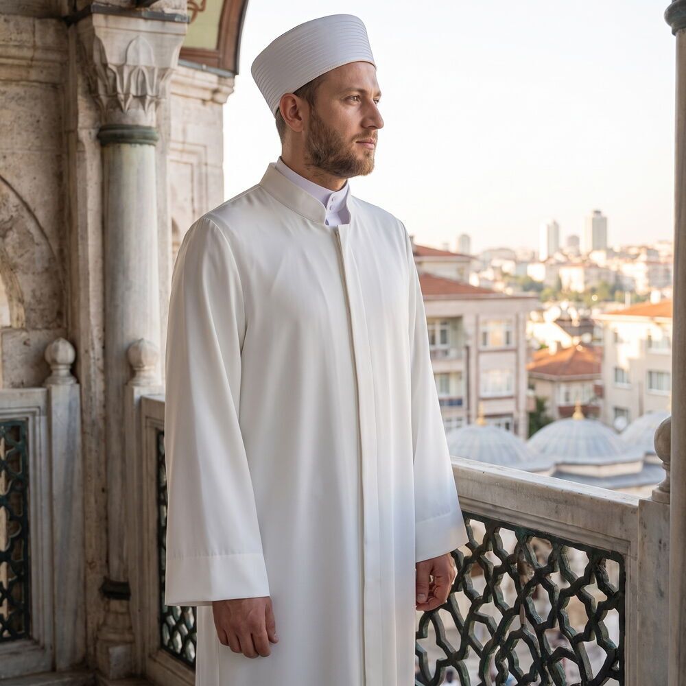  Mecelle Namaz ve İmam Cübbesi Uzun Beyaz Enderun Model