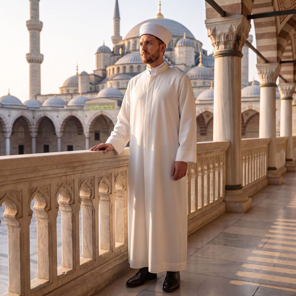  Mecelle Namaz ve İmam Cübbesi Uzun Beyaz Enderun Model