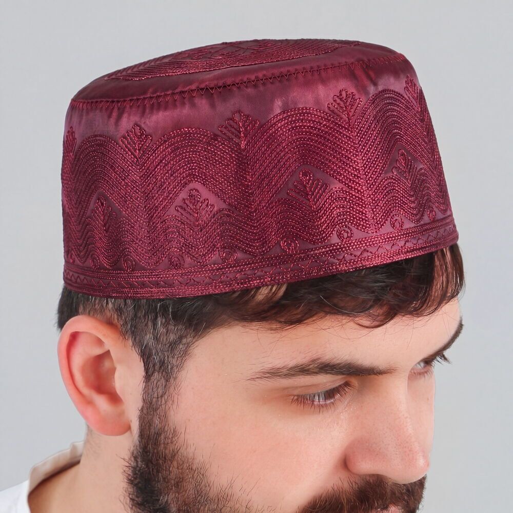  Mevlidhan Namaz Takkesi Topbaş Hafız Nakış İşlemeli Bordo