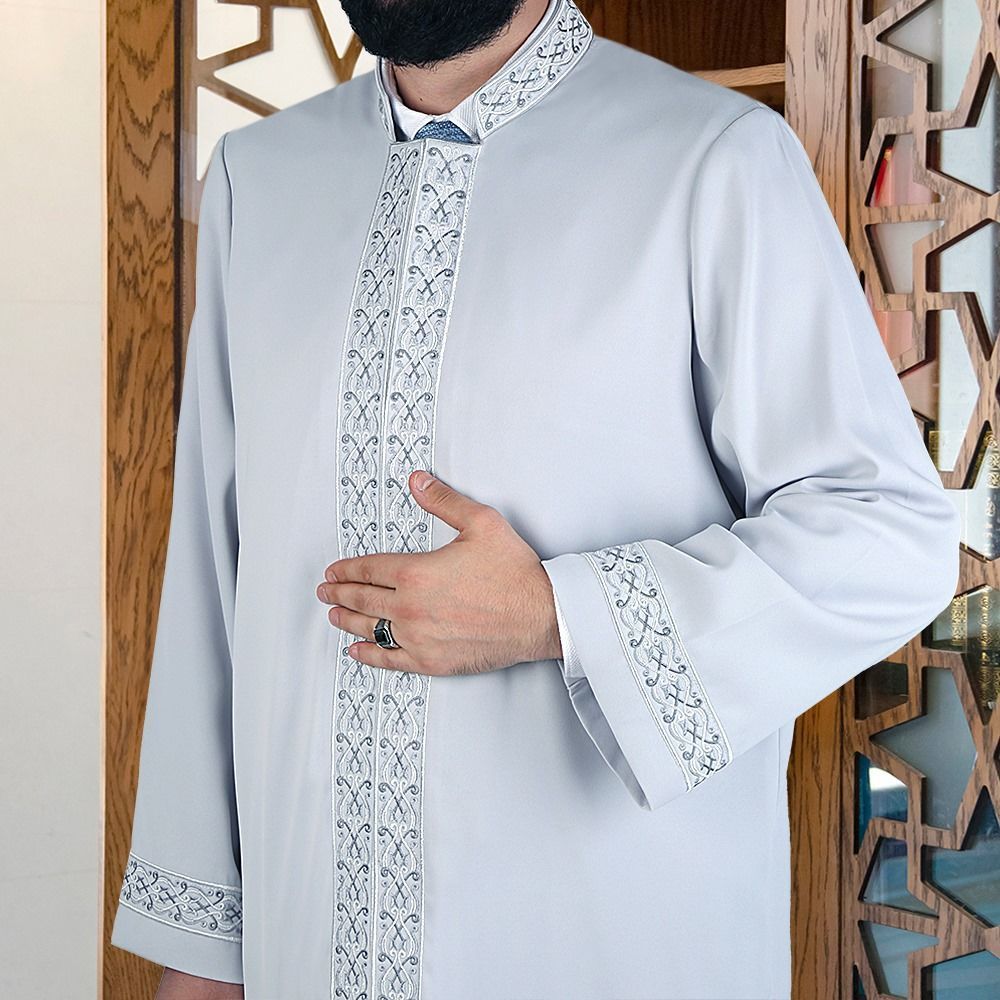  Sırad Slimfit İmam Cübbesi - Boyu 180 cm den Uzunlar İçin Dar Uzun Lüks Kumaş - Gri