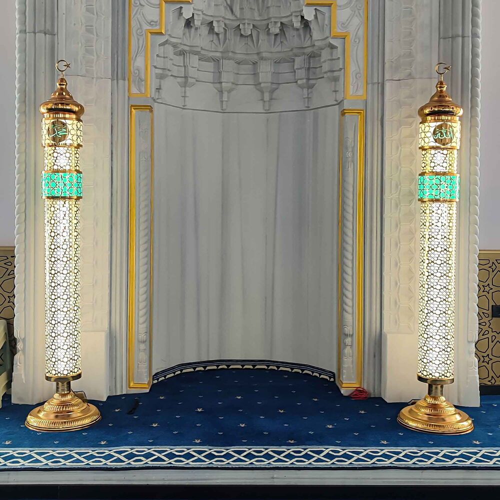  Selçuklu Desenli Lüks Çift Şerefeli Cami Mihrap Şamdanı (20x195cm) 2 Adet 