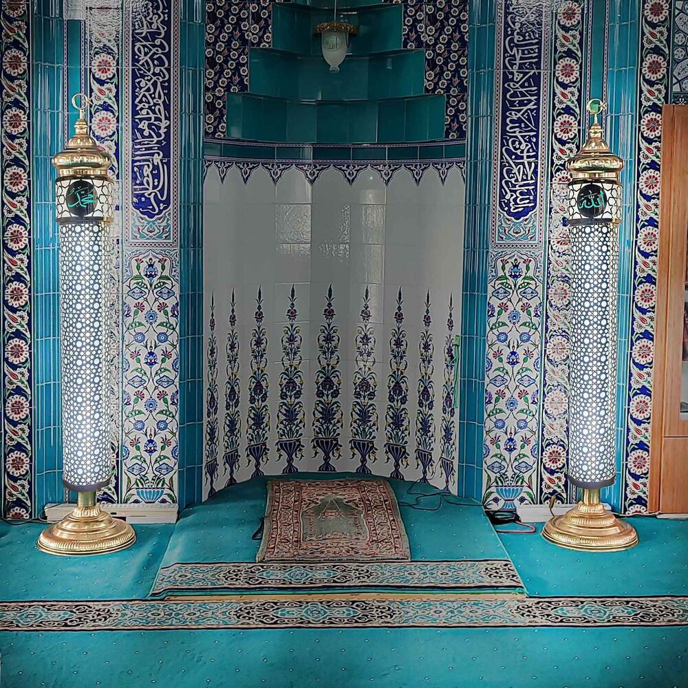  Selçuklu Desenli Lüks Şerefeli Cami Mihrap Şamdanı Gümüş (20x165cm) 2 Adet 