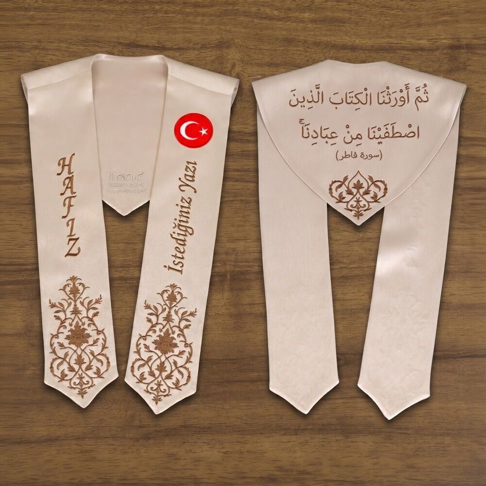  Türk Bayraklı-İsme Özel Açık Kahve Nakışlı Atkı-Vizon