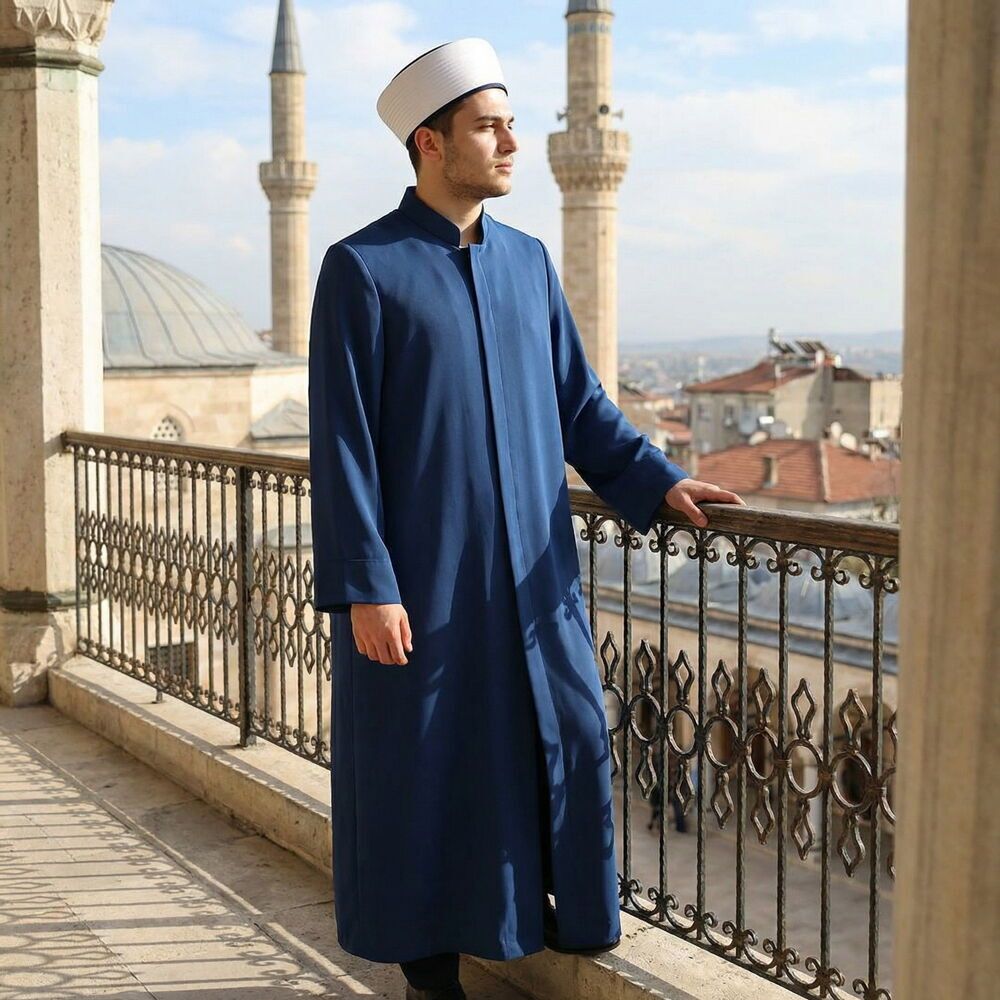  Yazlık Mansur Namaz ve İmam Cübbesi Uzun Lacivert Enderun Model