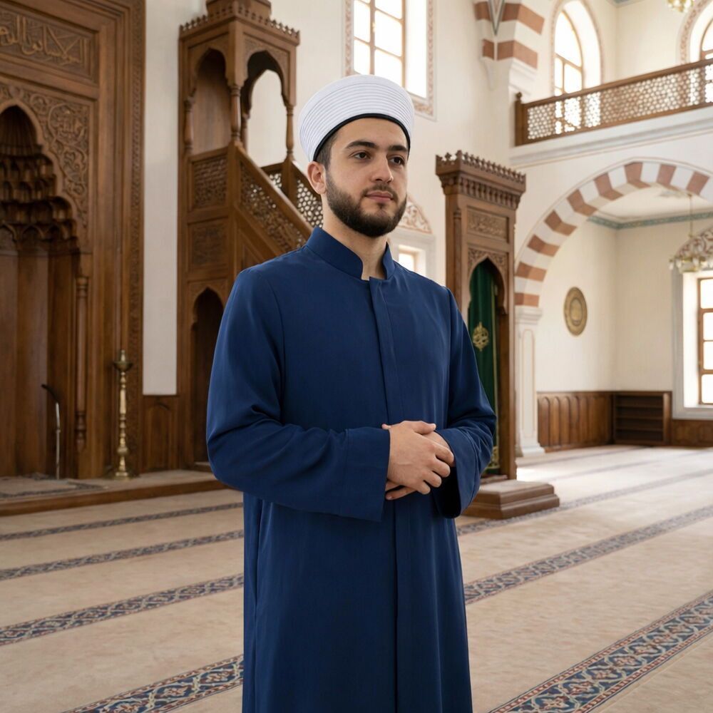  Yazlık Mansur Namaz ve İmam Cübbesi Uzun Lacivert Enderun Model