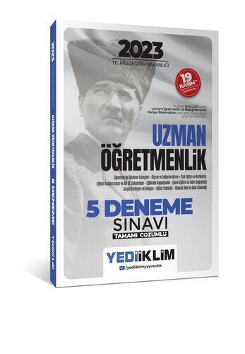 Yediiklim Yayınları 2023 T.C. Millî Eğitim Bakanlığı Uzman Öğretmenlik 5 Deneme Sınavı Tamamı Çözümlü