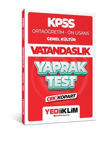 Yediiklim Yayınları 2024 KPSS Ortaöğretim - Ön Lisans Genel Kültür Vatandaşlık Çek Kopart Yaprak Test